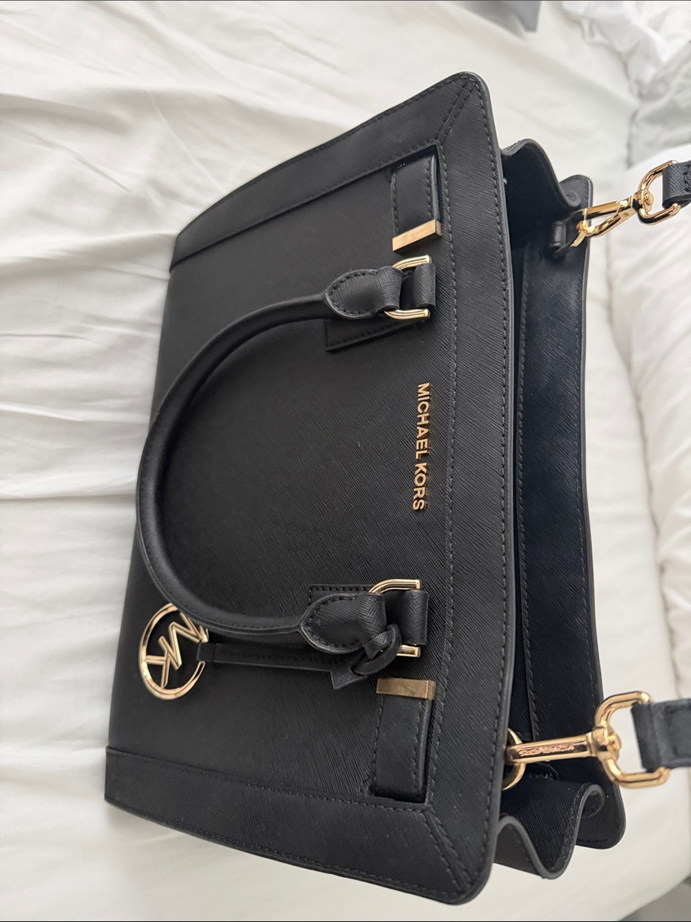 Michael Kors Black Saffiano Satchel with Gold Hardware - Picture 10 of 12